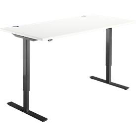 Schäfer Shop Select Schreibtisch START UP, elektrisch höhenverstellbar, Rechteck, T-Fuß, B 1600 x T 800 x H 705-1205 mm, weiß/schwarz 