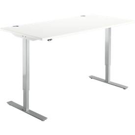 Schäfer Shop Select Schreibtisch START UP, elektrisch höhenverstellbar, Rechteck, T-Fuß, B 1600 x T 800 x H 705-1205 mm, weiß/weißaluminium 