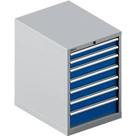 Schäfer Shop Select Schubladenschrank 27-36, 7 Schübe, bis 75 kg, B 564 x T 725 x H 800 mm, enzianblau/weißaluminium