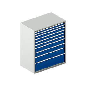 Schäfer Shop Select Schubladenschrank 64-36, 10 Schübe, bis 75 kg, B 1193 x T 725 x H 1450 mm, lichtgrau/enzianblau