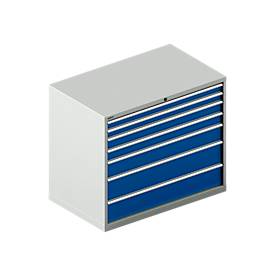 Schäfer Shop Select Schubladenschrank 64-36, 7 Schübe, bis 75 kg, B 1193 x T 725 x H 1000 mm, lichtgrau/enzianblau