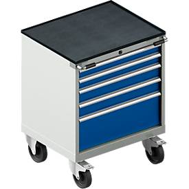 Schäfer Shop Select Schubladenschrank mit Rollen WSK 18-27, 4 Schübe, bis 200 kg, B 411 x T 572 x H 770 mm, enzianblau/lichtgrau
