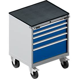 Schäfer Shop Select Schubladenschrank mit Rollen WSK 18-27, 4 Schübe, bis 200 kg, B 411 x T 572 x H 770 mm, enzianblau/weißaluminium