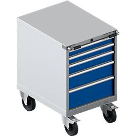 Schäfer Shop Select Schubladenschrank mit Rollen WSK 27-36, 5 Schübe, bis 200 kg, B 564 x T 725 x H 920 mm, weißaluminium/enzianblau