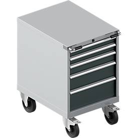 Schäfer Shop Select Schubladenschrank mit Rollen WSK 27-36, 5 Schübe, bis 75 kg, B 564 x T 725 x H 920 mm, weißaluminium/anthrazitgrau