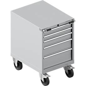 Schäfer Shop Select Schubladenschrank mit Rollen WSK 27-36, 5 Schübe, bis 75 kg, B 564 x T 725 x H 920 mm, weißaluminium/weißaluminium