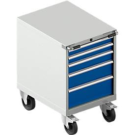 Schäfer Shop Select Schubladenschrank mit Rollen WSK 36-27, 5 Schübe, bis 200 kg, B 717 x T 572 x H 920 mm, lichtgrau/enzianblau