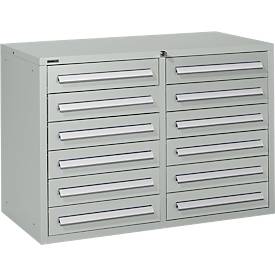 Schäfer Shop Select Schubladenschrank SF 120, 12 Schübe mit Etikettenschildern, abschließbar, B 1055 x T 500 x H 723 mm, lichtgrau RAL 7035/lichtgrau RAL 7035