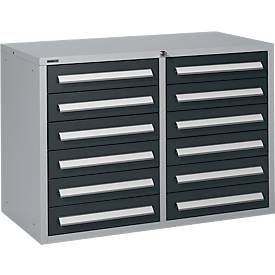 Schäfer Shop Select Schubladenschrank SF 120, 12 Schübe mit Etikettenschildern, abschließbar, B 1055 x T 500 x H 723 mm, weißaluminium RAL 9006/anthrazitgrau RAL 7016