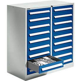 Schäfer Shop Select Schubladenschrank SF 180, 18 Schübe, lichtgrau RAL 7035 enzianblau RAL 5010
