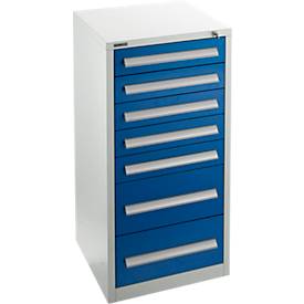 Schäfer Shop Select Schubladenschrank SF 70, 7 Schübe, lichtgrau RAL 7035 enzianblau RAL 5010