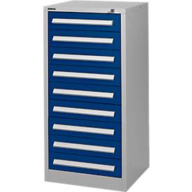 Schäfer Shop Select Schubladenschrank SF 90, 9 Schübe, weißaluminium RAL 9006 einzianblau RAL 5010