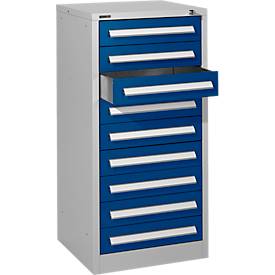 Schäfer Shop Select Schubladenschrank SF 90, 9 Schübe, weißaluminium RAL 9006 einzianblau RAL 5010