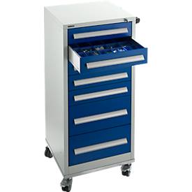 Schäfer Shop Select Schubladenschrank SFR 70, 7 Schübe, mit Rollen, lichgrau RAL 7035 einzianblau RAL 5010