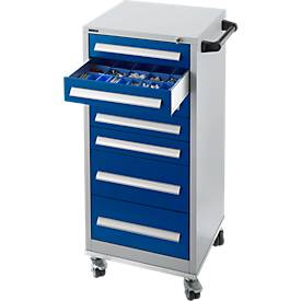 Schäfer Shop Select Schubladenschrank SFR 70, 7 Schübe, mit Rollen, weißaluminium RAL 9006 einzianblau RAL 5010