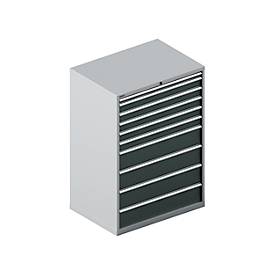Schäfer Shop Select Schubladenschrank WSK 54-36, Stahl, 10 Schübe, bis 75 kg, B 1023 x T 725 x H 1450 mm, weissaluminium/anthrazitgrau