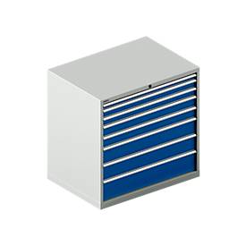 Schäfer Shop Select Schubladenschrank WSK 54-36, Stahl, 8 Schübe, bis 75 kg, B 1023 x T 725 x H 1000 mm, lichtgrau/enzianblau