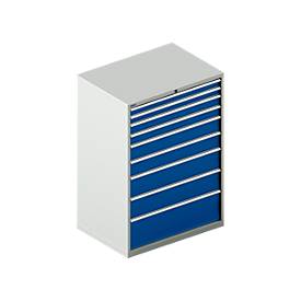 Schäfer Shop Select Schubladenschrank WSK 54-36, Stahl, 9 Schübe, bis 75 kg, B 1023 x T 725 x H 1450 mm, lichtgrau/enzianblau