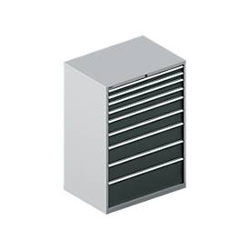 Schäfer Shop Select Schubladenschrank WSK 54-36, Stahl, 9 Schübe, bis 75 kg, B 1023 x T 725 x H 1450 mm, weissaluminium/anthrazitgrau