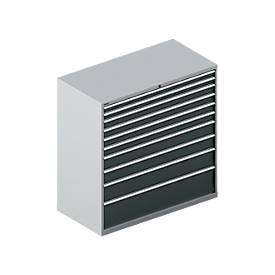 Schäfer Shop Select Schubladenschrank WSK 78–36 E, Stahl, 10 Schübe, 75 kg Traglast, B 1431 mm x T 725 mm x H 1450 mm, weißalu/anthrazitgrau