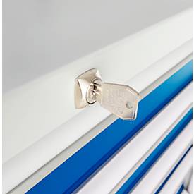 Schäfer Shop Select Schubladenschrank WSK 78–36 E, Stahl, 7 Schübe, 75 kg Traglast, B 1431 mm x T 725 mm x H 1000 mm, lichtgrau/enzianblau