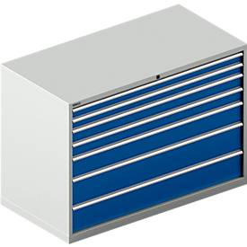 Schäfer Shop Select Schubladenschrank WSK 78–36 E, Stahl, 7 Schübe, 75 kg Traglast, B 1431 mm x T 725 mm x H 1000 mm, lichtgrau/enzianblau