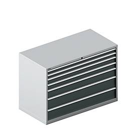 Schäfer Shop Select Schubladenschrank WSK 78–36 E, Stahl, 7 Schübe, 75 kg Traglast, B 1431 mm x T 725 mm x H 1000 mm, weißalu/anthrazitgrau
