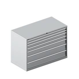 Schäfer Shop Select Schubladenschrank WSK 78–36 E, Stahl, 7 Schübe, 75 kg Traglast, B 1431 mm x T 725 mm x H 1000 mm, weißalu/weißalu