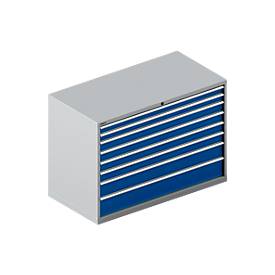 Schäfer Shop Select Schubladenschrank WSK 78â€“36 E, Stahl, 8 Schübe, 75 kg Traglast, B 1431 mm x T 725 mm x H 1000 mm, weißalu/enzianblau