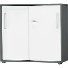 Schäfer Shop Select SET UP armario de puertas correderas, con cerradura, 2 alturas de archivador, An 800 x P 420 x Al 788 mm, grafito/blanco