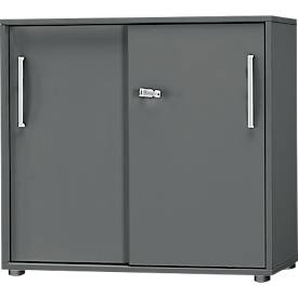 Schäfer Shop Select SET UP armario de puertas correderas, con cerradura, 2 alturas de archivador, An 800 x P 420 x Al 788 mm, grafito/grafito