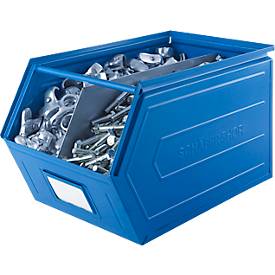 Schäfer Shop Select Sichtlagerkasten, 0,9 l, 2,5 kg, L 163 x B 102 x H 75 mm, Stahl, RAL 5015 (himmelblau)