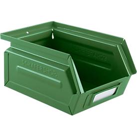 Schäfer Shop Select Sichtlagerkasten, 0,9 l, 2,5 kg, L 163 x B 102 x H 75 mm, Stahl, RAL 6011 (resadagrün)