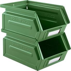 Schäfer Shop Select Sichtlagerkasten, 0,9 l, 2,5 kg, L 163 x B 102 x H 75 mm, Stahl, RAL 6011 (resadagrün)