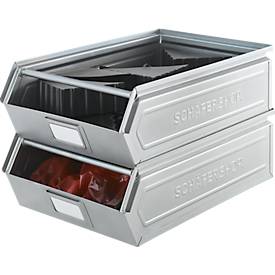 Schäfer Shop Select Sichtlagerkasten, mit Tragestab, 18,5 l, 80 kg, L 501 x B 308 x H 146 mm, Stahl, galvanisch verzinkt