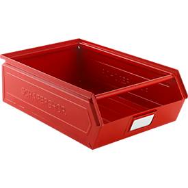 Schäfer Shop Select Sichtlagerkasten, mit Tragestab, 18,5 l, 80 kg, L 501 x B 308 x H 146 mm, Stahl, RAL 3000 (feuerrot)