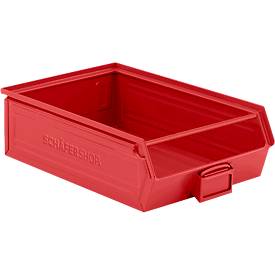 Schäfer Shop Select Sichtlagerkasten, mit Tragestab, 18,5 l, 80 kg, L 501 x B 308 x H 146 mm, Stahl, RAL 3000 (feuerrot)