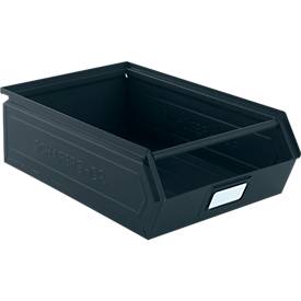 Schäfer Shop Select Sichtlagerkasten, mit Tragestab, 18,5 l, 80 kg, L 501 x B 308 x H 146 mm, Stahl, RAL 5008 (graublau)