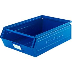 Schäfer Shop Select Sichtlagerkasten, mit Tragestab, 18,5 l, 80 kg, L 501 x B 308 x H 146 mm, Stahl, RAL 5015 (himmelblau)