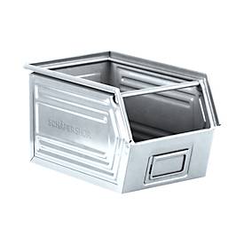 Schäfer Shop Select Sichtlagerkasten, mit Tragestab, L 377 x B 211 x H 201 mm, 11,5 l, 60 kg, Stahl, galvanisch verzinkt
