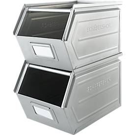 Schäfer Shop Select Sichtlagerkasten, mit Tragestab, L 377 x B 211 x H 201 mm, 11,5 l, 60 kg, Stahl, galvanisch verzinkt