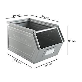 Schäfer Shop Select Sichtlagerkasten, mit Tragestab, L 377 x B 211 x H 201 mm, 11,5 l, 60 kg, Stahl, galvanisch verzinkt