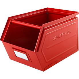 Schäfer Shop Select Sichtlagerkasten, mit Tragestab, L 377 x B 211 x H 201 mm, 11,5 l, 60 kg, Stahl, RAL 3000 (feuerrot)