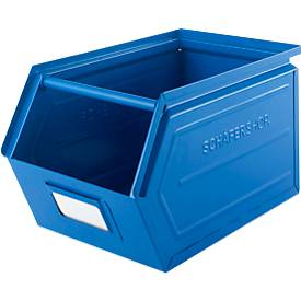 Schäfer Shop Select Sichtlagerkasten, mit Tragestab, L 377 x B 211 x H 201 mm, 11,5 l, 60 kg, Stahl, RAL 5015 (himmelblau)
