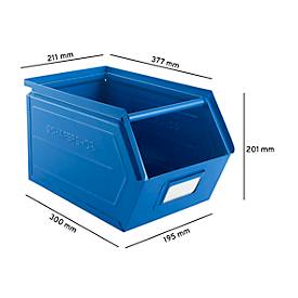 Schäfer Shop Select Sichtlagerkasten, mit Tragestab, L 377 x B 211 x H 201 mm, 11,5 l, 60 kg, Stahl, RAL 5015 (himmelblau)