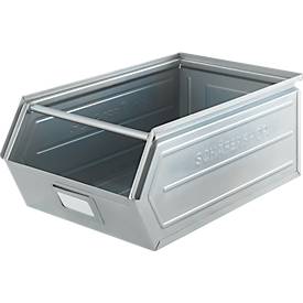 Schäfer Shop Select Sichtlagerkasten, mit Tragestab, L 524 x B 307 x H 201 mm, 26 l, 120 kg, Stahl, galvanisch verzinkt