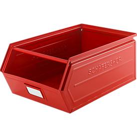 Schäfer Shop Select Sichtlagerkasten, mit Tragestab, L 524 x B 307 x H 201 mm, 26 l, 120 kg, Stahl, RAL 3000 (feuerrot)