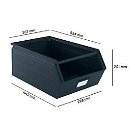 Schäfer Shop Select Sichtlagerkasten, mit Tragestab, L 524 x B 307 x H 201 mm, 26 l, 120 kg, Stahl, RAL 5008 (graublau)