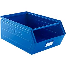 Schäfer Shop Select Sichtlagerkasten, mit Tragestab, L 524 x B 307 x H 201 mm, 26 l, 120 kg, Stahl, RAL 5015 (himmelblau)
