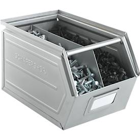 Schäfer Shop Select Sichtlagerkasten, mit Tragestab, L 550 x B 307 x H 298 mm, 40 l, 150 kg, Stahl, galvanisch verzinkt